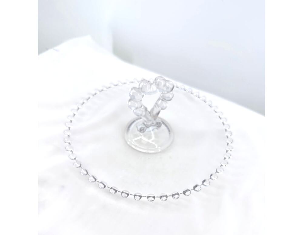 Imperial Candlewick Clear Glass Heart Handle Serving Tray Vanity Stand 8in